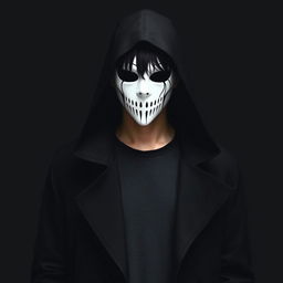 A 23-year-old Japanese man shrouded in mystery, wearing a hood that conceals his medium-length jet-black hair