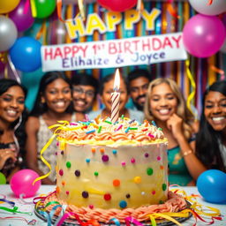A vibrant and festive birthday scene celebrating a joyful first birthday