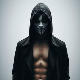 A 23-year-old man shrouded in mystery, wearing a hood that conceals much of his medium-length jet-black hair