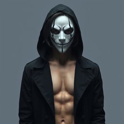 A 23-year-old man shrouded in mystery, wearing a hood that conceals much of his medium-length jet-black hair