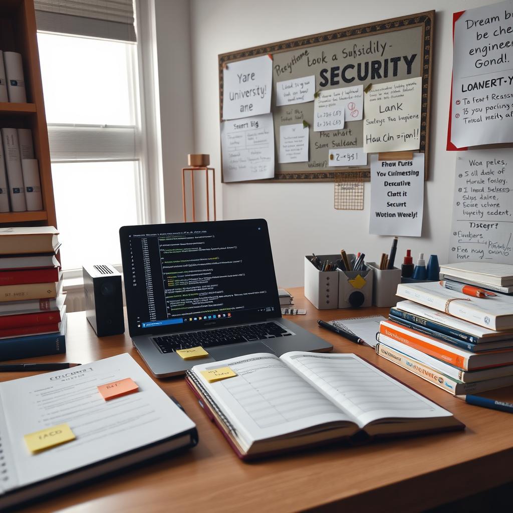 A study scene depicting a well-organized desk surrounded by textbooks and notes on mathematics, physics, and chemistry