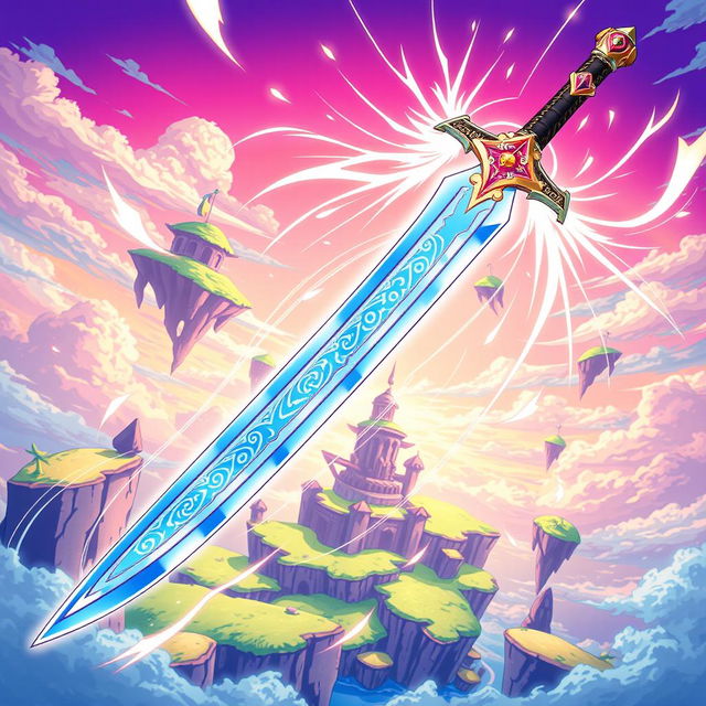 A stylized anime comic illustration of a sword, showcasing a sleek and elegant design