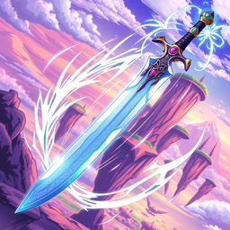 A stylized anime comic illustration of a sword, showcasing a sleek and elegant design