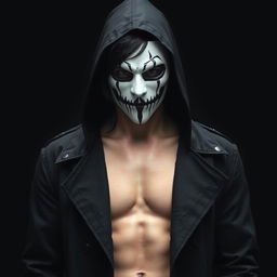 A 23-year-old man shrouded in mystery, wearing a hood that conceals his medium-length jet-black hair