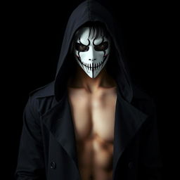 A 23-year-old man shrouded in mystery, wearing a hood that conceals his medium-length jet-black hair