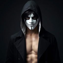 A 23-year-old man shrouded in mystery, wearing a hood that conceals much of his medium-length jet-black hair