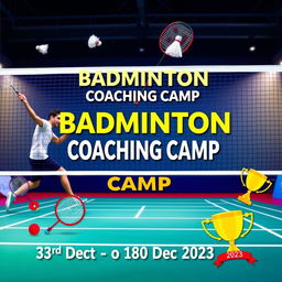 A vibrant and engaging banner image for a badminton coaching camp
