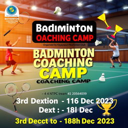 A vibrant and engaging banner image for a badminton coaching camp