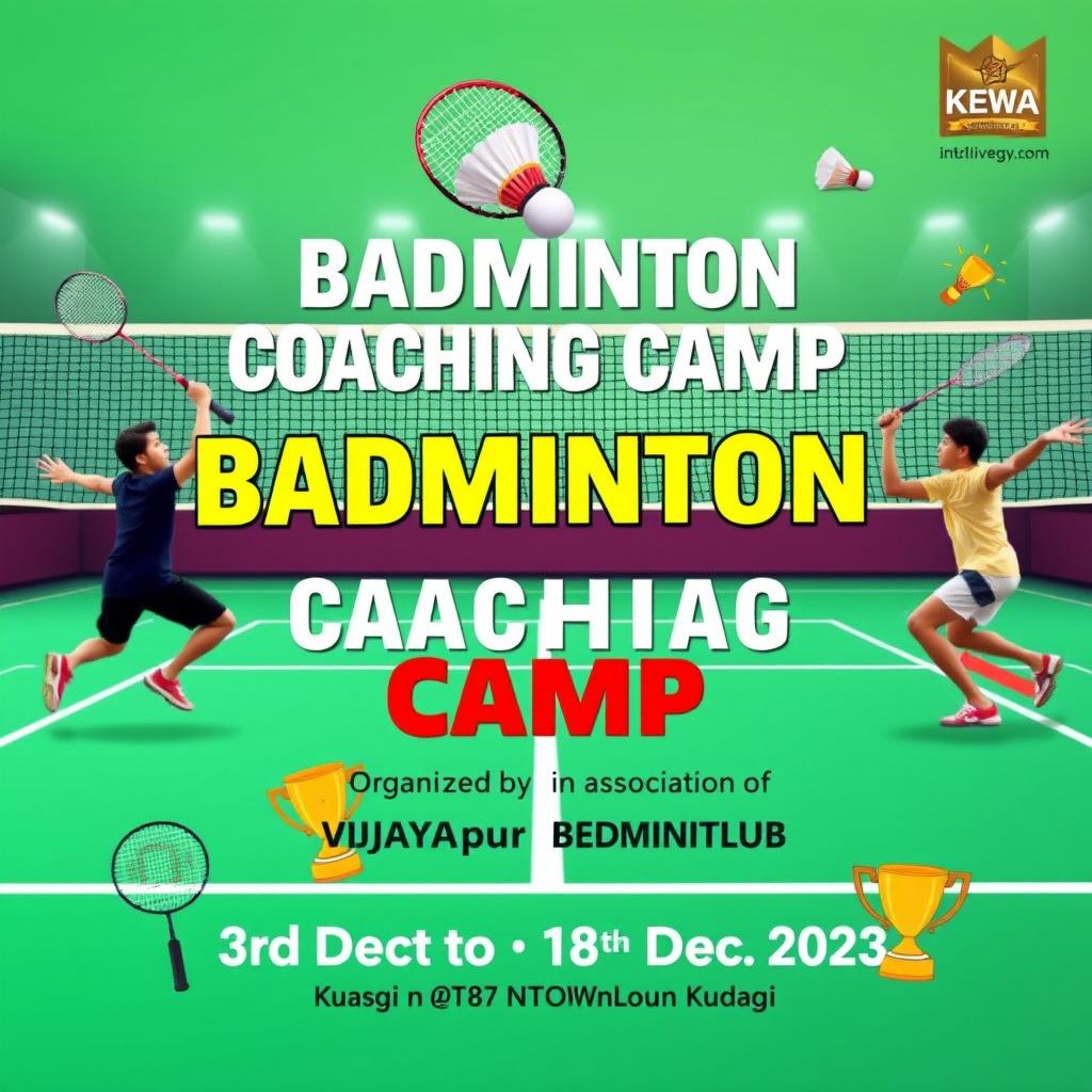 A vibrant and engaging banner image for a badminton coaching camp