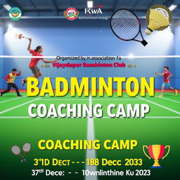 A vibrant and engaging banner image for a badminton coaching camp