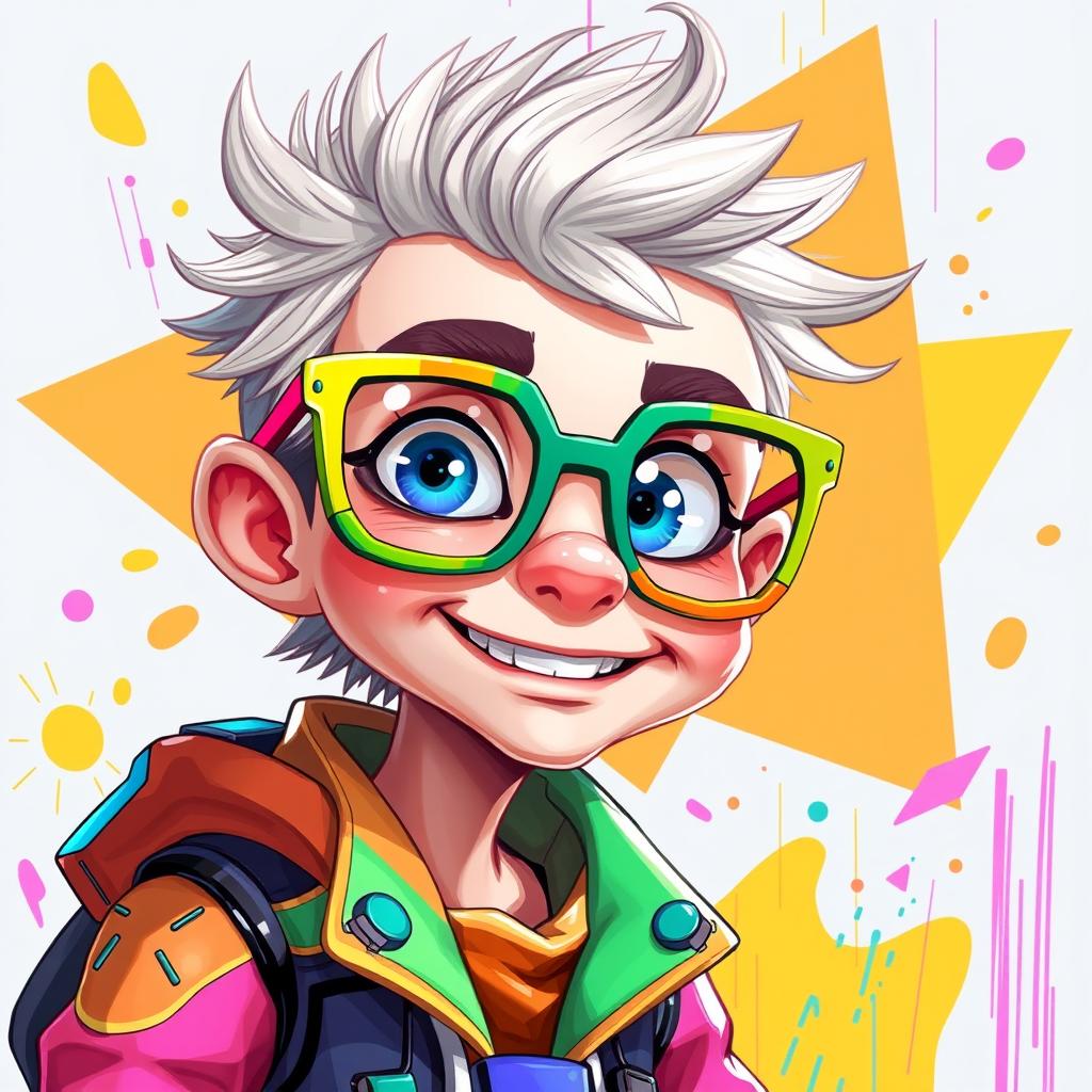 A detailed art of a Pexil character, characterized by vibrant, exaggerated features and wearing distinctive Pexil glasses that are colorful and stylish