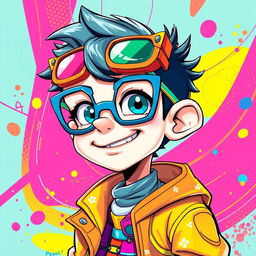 A detailed art of a Pexil character, characterized by vibrant, exaggerated features and wearing distinctive Pexil glasses that are colorful and stylish