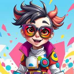 A detailed art of a Pexil character, characterized by vibrant, exaggerated features and wearing distinctive Pexil glasses that are colorful and stylish