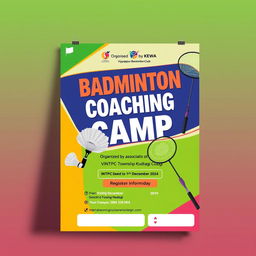 A vibrant and eye-catching flyer design for a badminton coaching camp