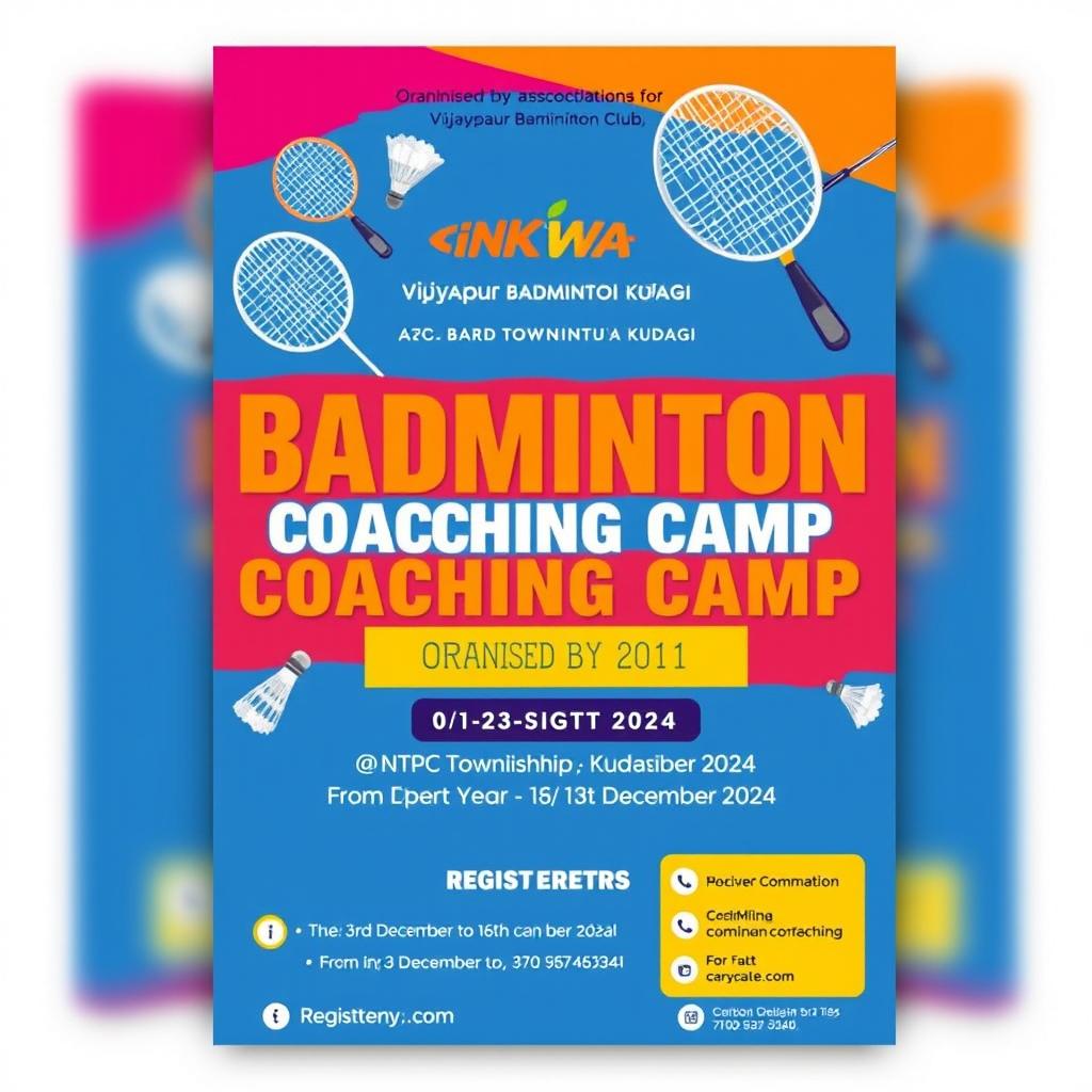 A vibrant and eye-catching flyer design for a badminton coaching camp