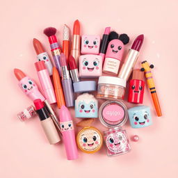 An Instagram story-sized image showcasing an assortment of colorful and vibrant makeup products, creatively arranged