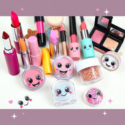 An Instagram story-sized image showcasing an assortment of colorful and vibrant makeup products, creatively arranged