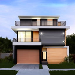 A three-story house covering an area of 120 square meters, featuring a garage on the left side.