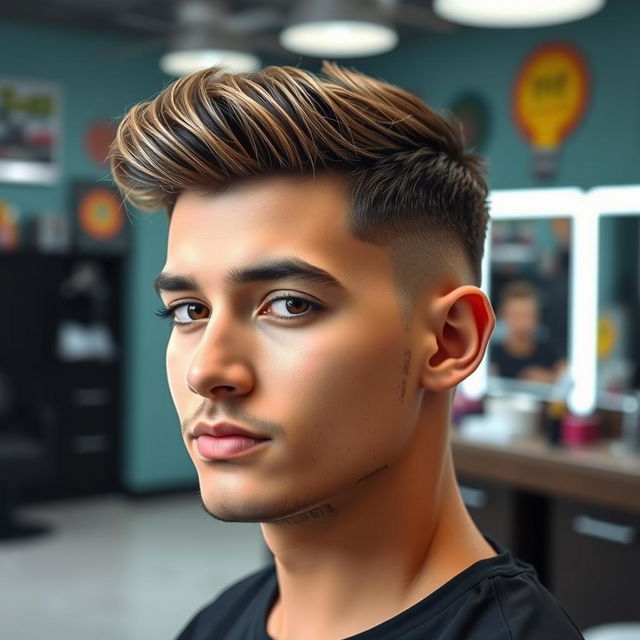 A person with a stylish Babri haircut, showcasing the unique characteristics of the hairstyle: short on the sides and longer on top, with textured layers and a slight wave