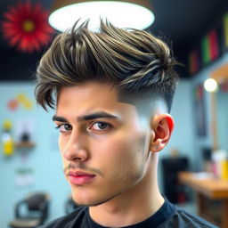 A person with a stylish Babri haircut, showcasing the unique characteristics of the hairstyle: short on the sides and longer on top, with textured layers and a slight wave