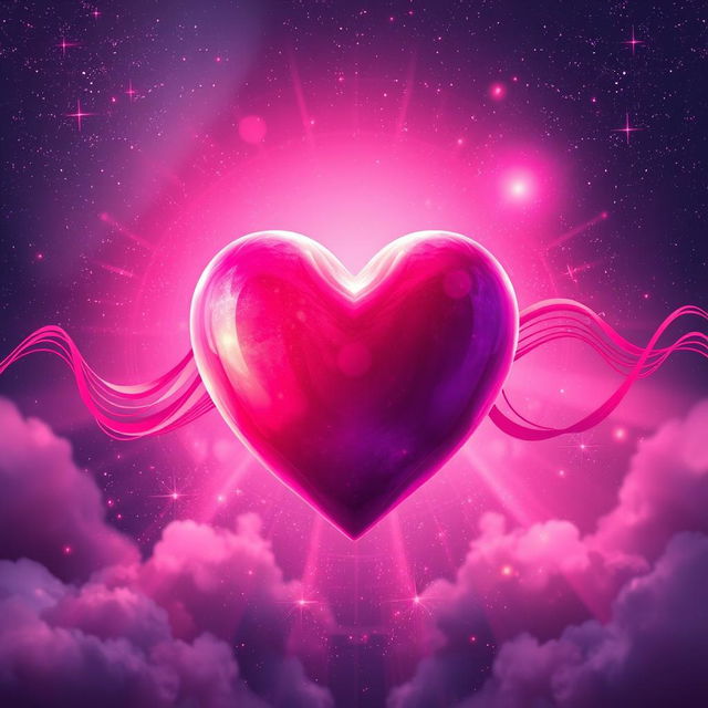 An artistic depiction of a heart-shaped object, resembling sound waves emanating from it, created in a vibrant color palette of pinks, reds, and purples