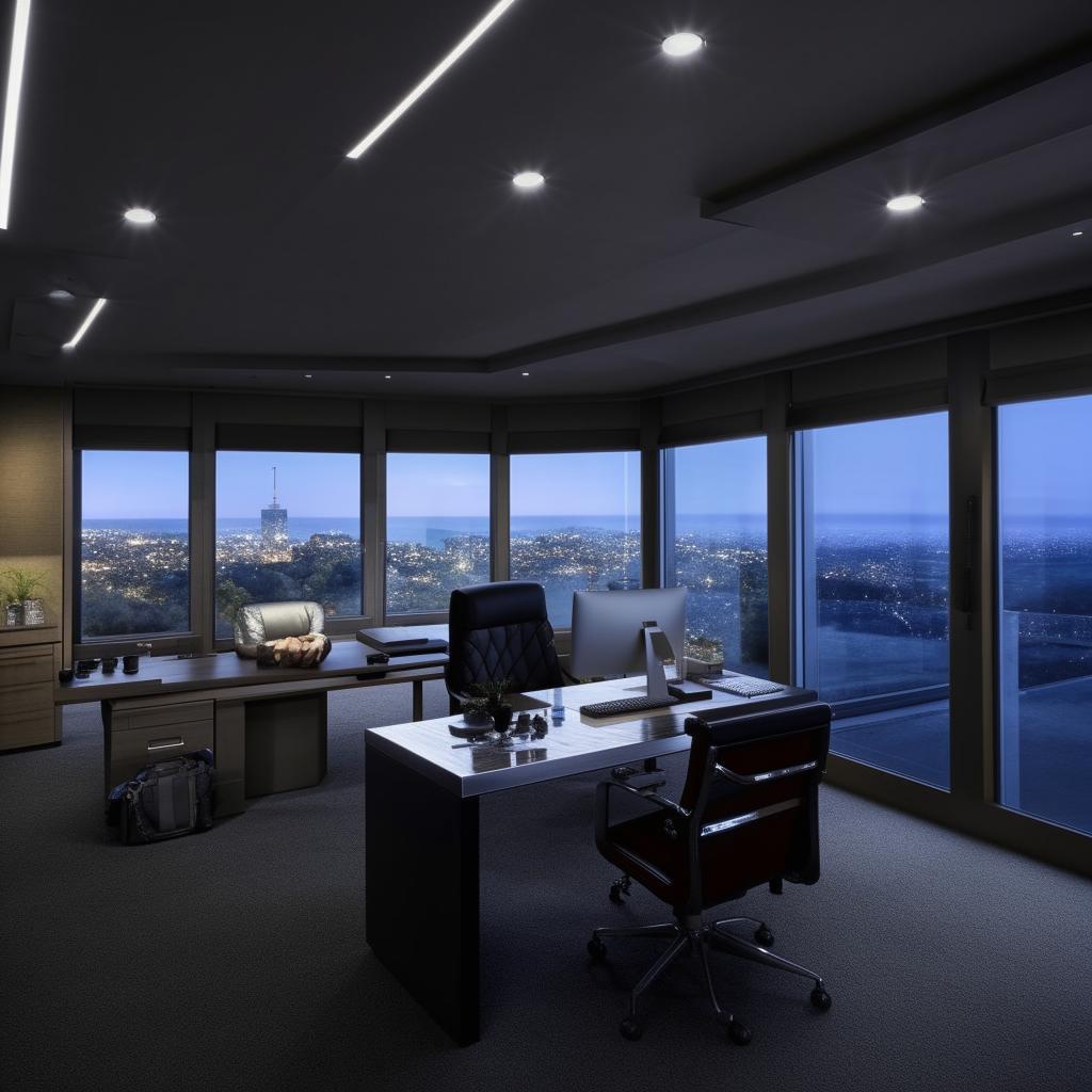 A penthouse office inspired by a SWAT commander's workspace, drawing design elements from the reference provided in the given link.