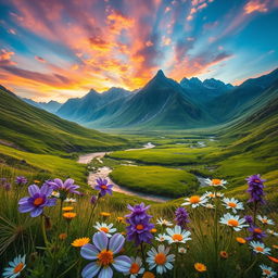 An artistic interpretation of a landscape scene with vibrant colors and dynamic skies, capturing the beauty of nature in high resolution