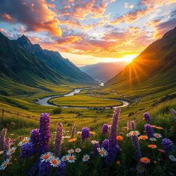 An artistic interpretation of a landscape scene with vibrant colors and dynamic skies, capturing the beauty of nature in high resolution