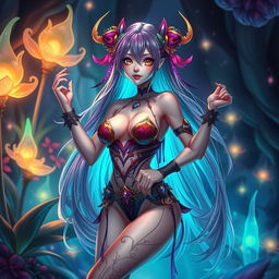 An imaginative depiction of a beautiful futanari character, featuring vibrant colors and intricate details in the design