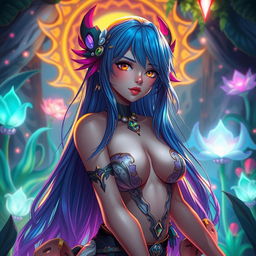 An imaginative depiction of a beautiful futanari character, featuring vibrant colors and intricate details in the design