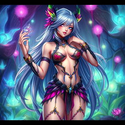 An imaginative depiction of a beautiful futanari character, featuring vibrant colors and intricate details in the design