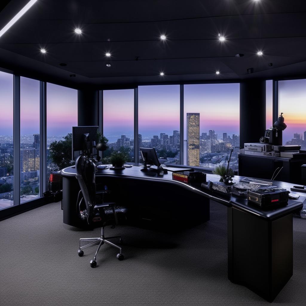 A penthouse office inspired by a SWAT commander's workspace, drawing design elements from the reference provided in the given link.