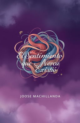 A beautifully designed book cover for a poetry collection titled 'El Sentimiento que Nunca Existió' by José Machillanda, featuring an abstract illustration of tangled emotions represented by swirling colors and soft shapes