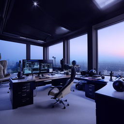 A penthouse office inspired by a SWAT commander's workspace, drawing design elements from the reference provided in the given link.