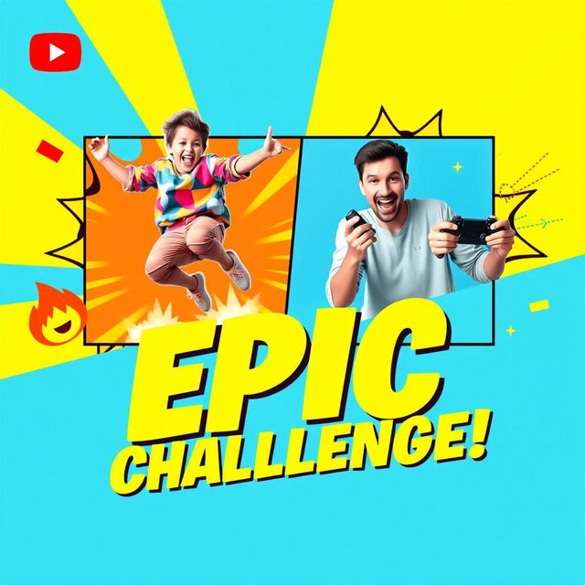 A vibrant and eye-catching YouTube thumbnail featuring a dynamic split-screen design, showcasing an exciting challenge between two enthusiastic participants