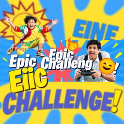 A vibrant and eye-catching YouTube thumbnail featuring a dynamic split-screen design, showcasing an exciting challenge between two enthusiastic participants