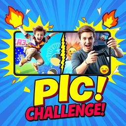 A vibrant and eye-catching YouTube thumbnail featuring a dynamic split-screen design, showcasing an exciting challenge between two enthusiastic participants