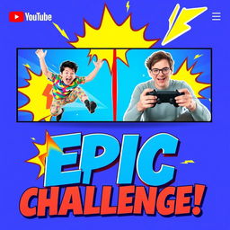 A vibrant and eye-catching YouTube thumbnail featuring a dynamic split-screen design, showcasing an exciting challenge between two enthusiastic participants