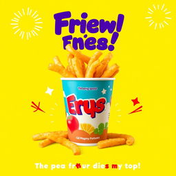 A promotional design featuring a vibrant, eye-catching image of a cup creatively topped with crispy fried potatoes