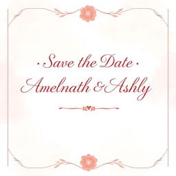 A beautifully designed 'Save the Date' image featuring elegant typography displaying the names "Amalnath & Ashly" in a romantic font
