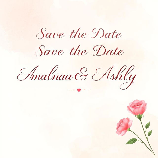 A beautifully designed 'Save the Date' image featuring elegant typography displaying the names "Amalnath & Ashly" in a romantic font