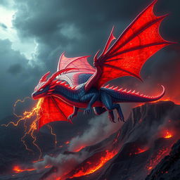 An imaginative hybrid dragon combining elements of Spider-Man, featuring web-like scales that shimmer in the light and stunning, glowing red-and-blue wings reminiscent of Spider-Man's costume