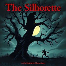 A chilling cover illustration for a short story titled 'The Silhouette'