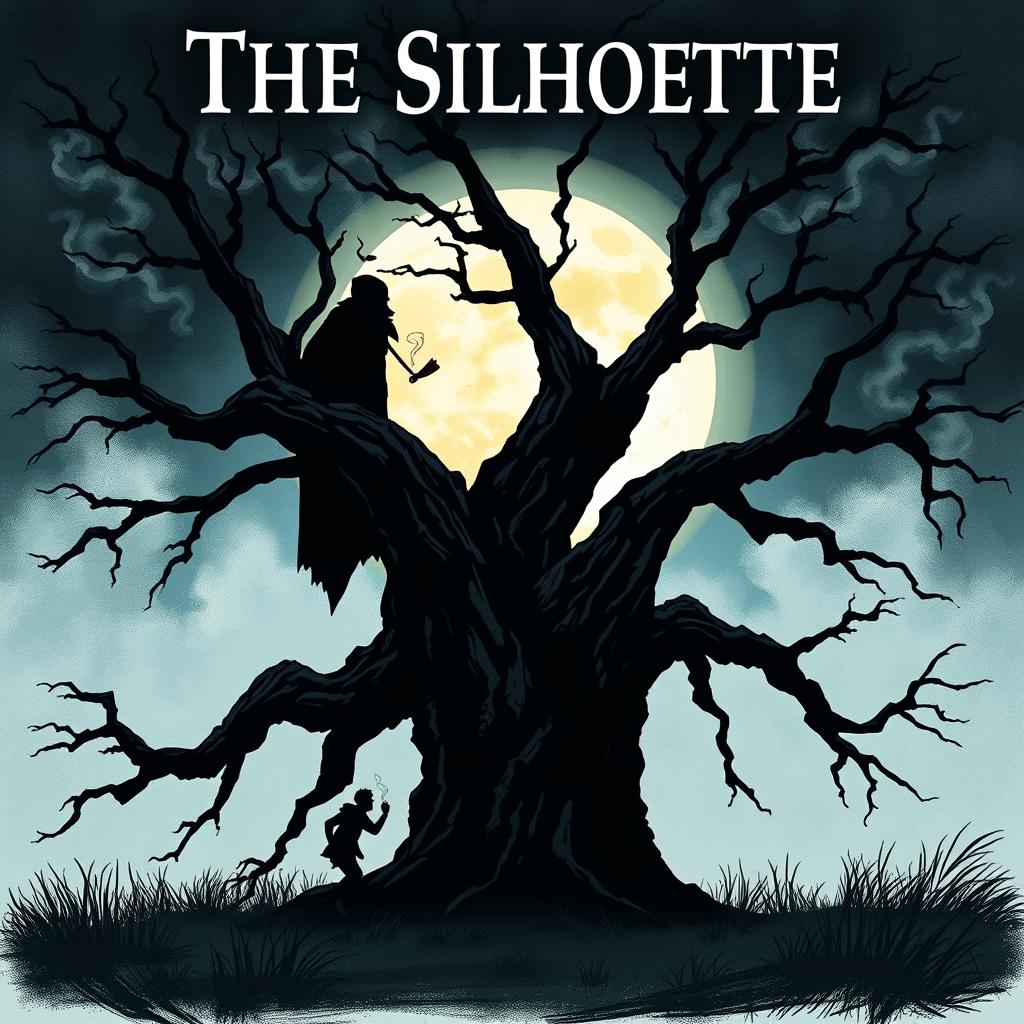 A chilling cover illustration for a short story titled 'The Silhouette'