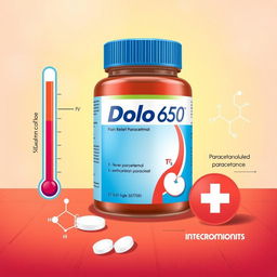 An informative and engaging illustration of Dolo 650, featuring the packaging prominently displayed with a vibrant background