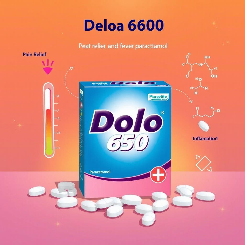 An informative and engaging illustration of Dolo 650, featuring the packaging prominently displayed with a vibrant background