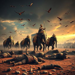 A dramatic scene depicting the legendary battle against the Kaaba, with a powerful king confronting the distant Kaaba, located in Mecca