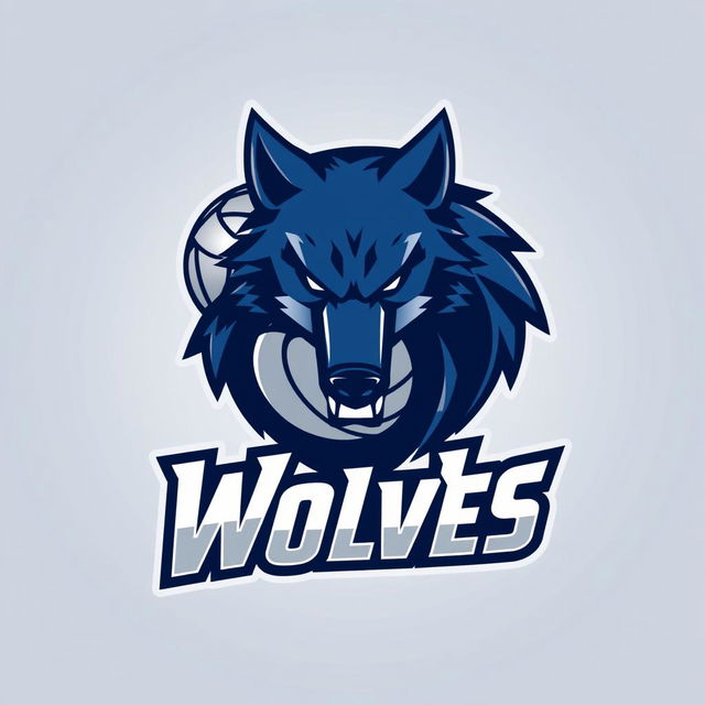 A dynamic and modern logo design for a volleyball team named 'Volly Wolves'