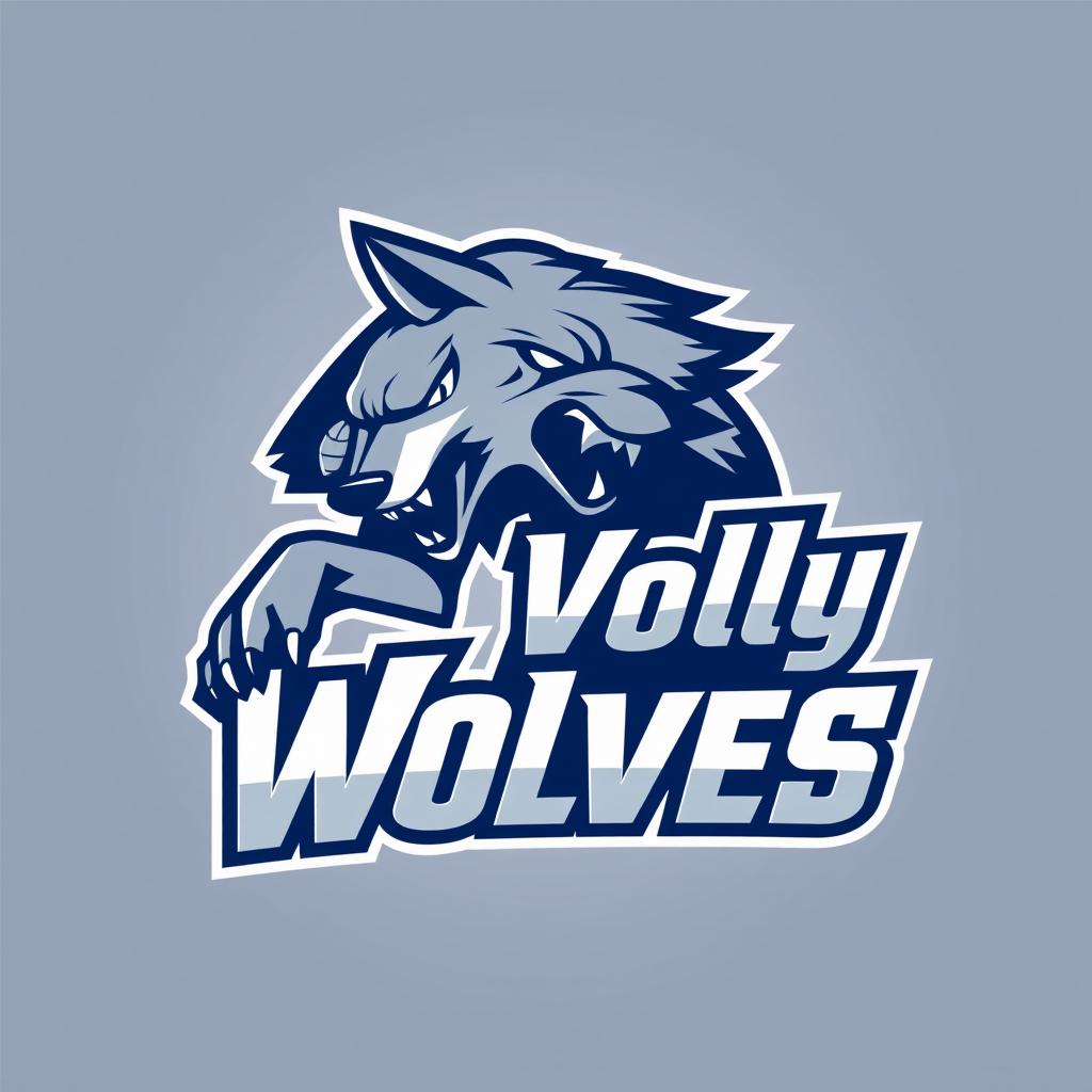 A dynamic and modern logo design for a volleyball team named 'Volly Wolves'