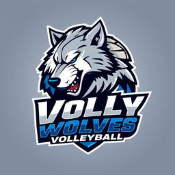 A dynamic and modern logo design for a volleyball team named 'Volly Wolves'